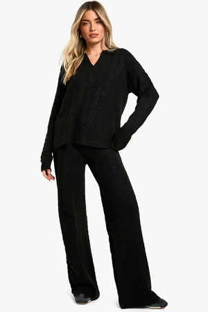 Boohoo Conjunto Coordinado De Pantalón De Pernera Ancha Y Jersey De Punto En Ochos Suave Con Cuello De Polo