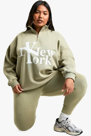 Boohoo Conjunto Plus De Leggings Con Cremallera A La Mitad Y Estampado Gráfico De New York