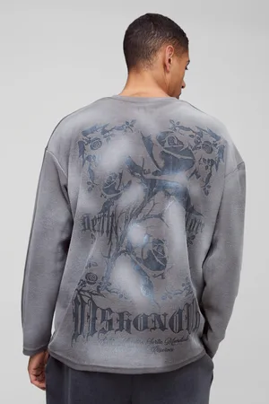 Boohoo Camiseta Oversize De Manga Larga Con Lavado A La Piedra De Tela Rizo Y Estampado Gótico