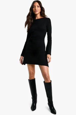 Boohoo Vestido Recto De Canalé Con Atadura En La Espalda