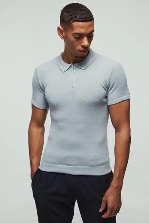 Boohoo Polo De Punto Y Canalé Ajustado Al Músculo Con Cremallera En El Cuello