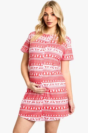Boohoo Pack De 2 Camisones Premamá Navideños Aterciopelados Con Botones Y Estampado De Grecas