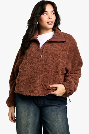 Boohoo Sudadera Plus De Borreguito Con Cremallera A La Mitad Y Bolsillo Lateral