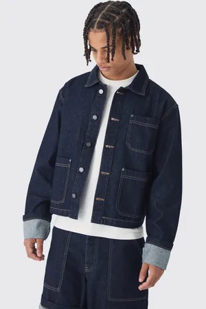 Boohoo Chaqueta Vaquera Recta Índigo Con Vuelta En El Bajo