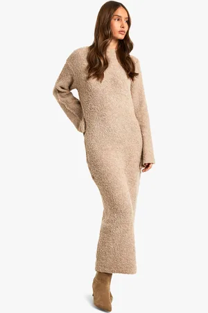 Boohoo Vestido Maxi De Punto Y Borreguito Con Mangas Acampanadas