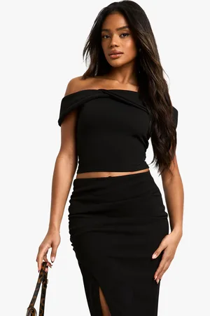 Boohoo Conjunto Coordinado De Top De Tela Crepé Con Escote Bardot Y Lazo