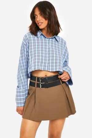 Boohoo Camisa Recta Crop Texturizada De Cuadros