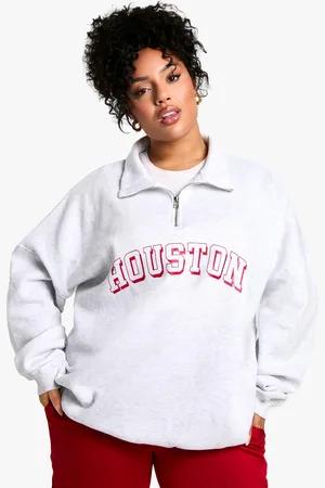 Boohoo Sudadera Plus Oversize Con Cremallera A La Mitad Y Estampado De Houston
