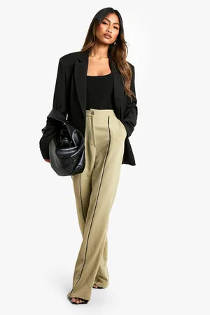 Boohoo Pantalón De Pernera Recta Entallado De Tela Con Ribete