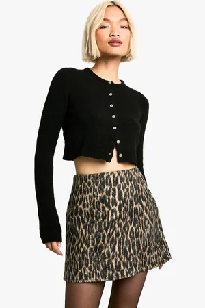 Boohoo Minifalda Efecto Lana De Tiro Alto Con Estampado De Leopardo