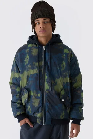 Boohoo Chaqueta Bomber Oversize Con Capucha Y Estampado Abstracto En Azul Marino