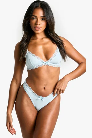 Boohoo Conjunto De Tanga Y Bralette Con Ribete De Encaje