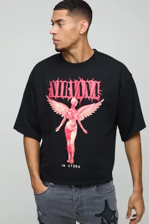 Boohoo Sudadera Oversize Con Estampado De Nirvana Y Media Manga Con Bajo Sin Acabar