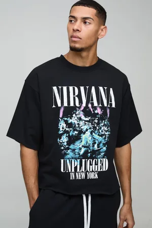 Boohoo Sudadera Oversize Con Estampado De Nirvana Y Media Manga Con Bajo Sin Acabar