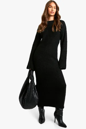Boohoo Vestido Maxi De Punto Y Borreguito Con Mangas Acampanadas