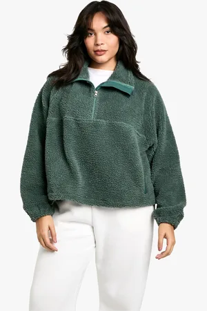 Boohoo Sudadera Plus De Borreguito Con Cremallera A La Mitad Y Bolsillo Lateral