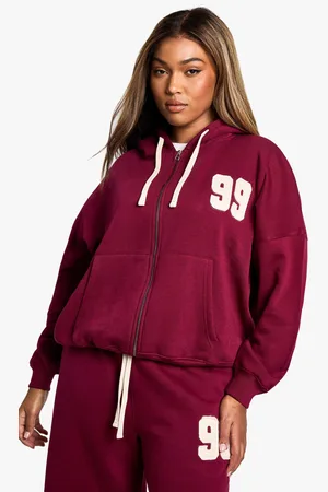 Boohoo Sudadera Plus Con Capucha, Cremallera Y Aplique Con Cordón Elástico En Contraste
