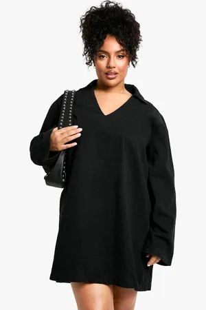 Boohoo Vestido Plus Mini Vaquero Desteñido Con Cuello De Polo