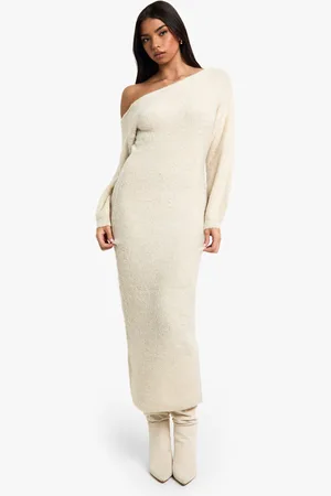 Boohoo Vestido Maxi De Punto Y Borreguito Con Escote Barco