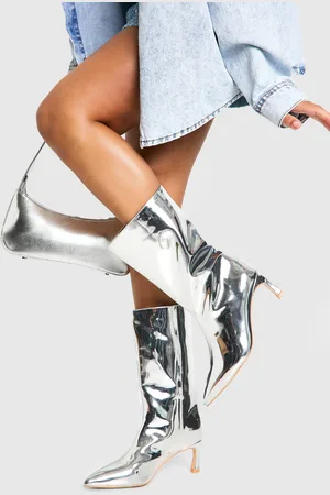 Boohoo Botas Metálicas Tobilleras Con Caña Ancha Y Brillo Intenso