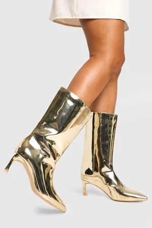 Boohoo Botas Metálicas Tobilleras Con Caña Ancha Y Brillo Intenso
