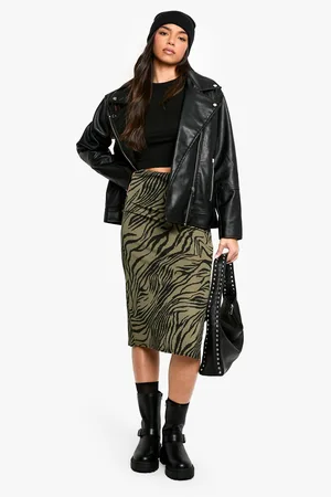 Boohoo Falda Midi De Canalé Con Abertura Lateral Y Estampado De Cebra
