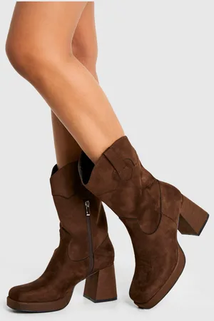 Boohoo Botas Tobilleras De Ante Sintético Con Plataforma Y Tacón De Madera