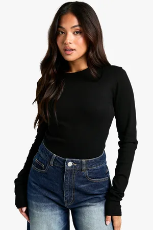 Boohoo Body Petite Básico De Manga Larga Con Cuello De Caja