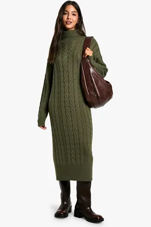 Boohoo Vestido Midi De Punto En Ochos Con Cuello Vuelto