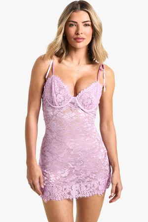 Boohoo Vestido Babydoll De Encaje Con Botones