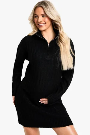Boohoo Vestido Premamá Mini Oversize De Punto Suave Y Canalé Grueso Con Cremallera En El Cuello