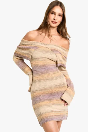 Boohoo Vestido Jersey De Rayas Con Escote Bardot