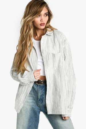 Boohoo Camisa Oversize Caqui Con Rayas Difuminadas