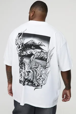 Boohoo Camiseta Plus Oversize Con Cuello Extendido Y Estampado Gráfico De Volcán Y Paisaje
