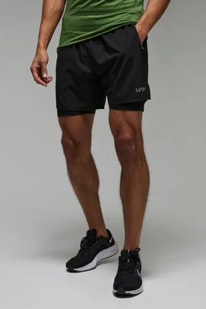 Boohoo Pantalón Corto Man Active 2 En 1 Perforado De Cuadrícula