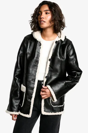 Boohoo Abrigo Tall De Cuero Sintético Con Capucha Y Forro De Borreguito