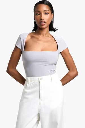 Boohoo Body Ceñido De Tela Doble Con Escote Cuadrado Y Mangas Casquillo