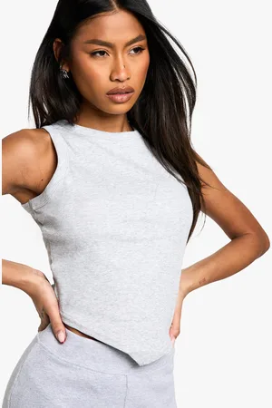 Boohoo Top Sin Mangas Básico De Canalé Con Bajo De Pico Y Escote Estilo Nadador