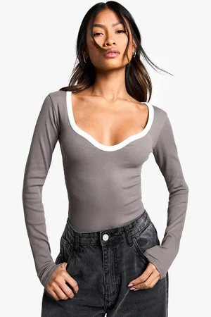 Boohoo Body De Manga Larga Con Ribetes Monocromáticos
