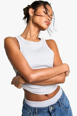 Boohoo Top Crop Básico De Canalé Estilo Nadador