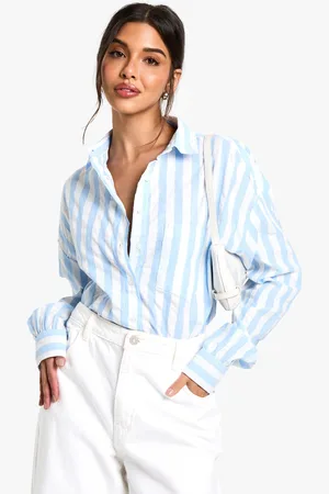 Boohoo Camisa Oversize Con Rayas Azules Anchas