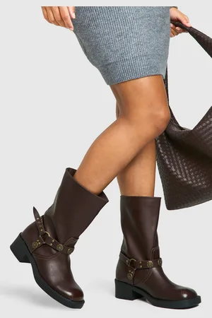Boohoo Botas Estilo Western De Holgura Ancha Con Hebilla