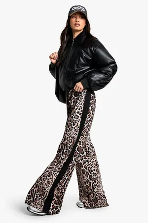 Boohoo Pantalón Tall Ancho De Leopardo Con Línea Lateral Y Cordón Elástico