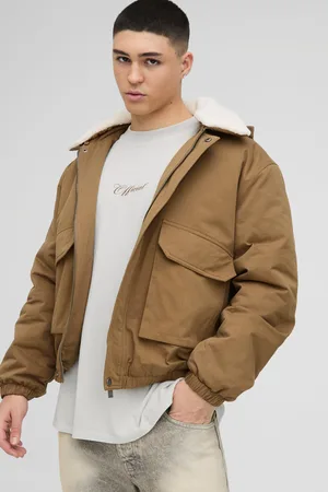 Boohoo Chaqueta Bomber Oversize De Sarga Con Cuello De Borreguito Y Capucha