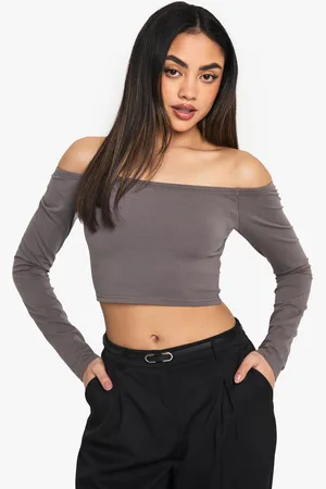 Boohoo Top Crop Básico De Manga Larga Con Escote Barco