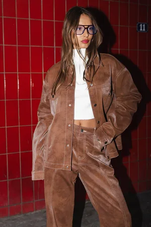 Boohoo Chaqueta Efecto Cuero Vintage Con Ribete En Contraste