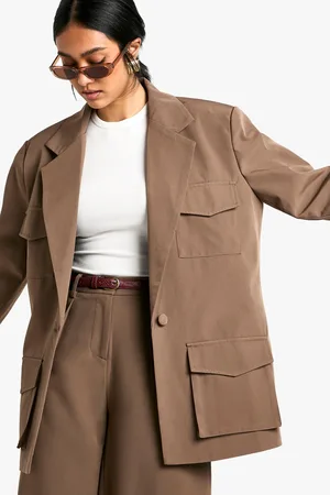 Boohoo Americana Oversize Entallada De Tela Con Bolsillos