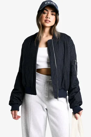 Boohoo Chaqueta Bomber Efecto Lana Con Raya Diplomática