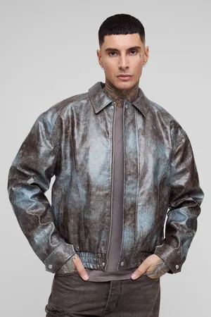 Boohoo Chaqueta Bomber Tall Recta De Cuero Sintético Con Desteñido Anudado Y Estampado De Serpiente