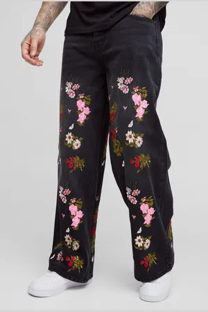 Boohoo Vaqueros Tall Holgados Con Bordado De Flores